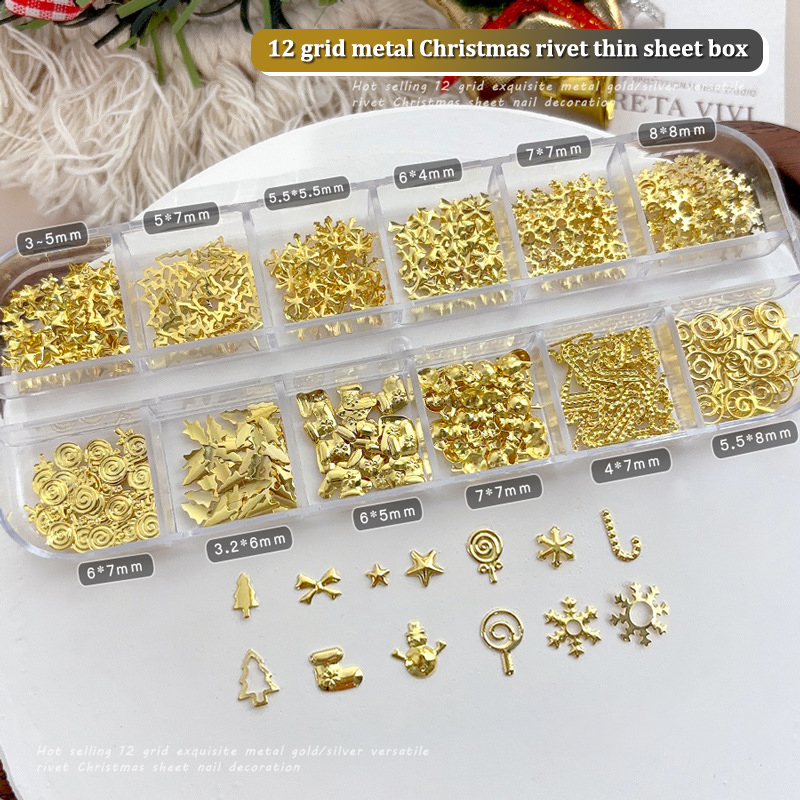 12 Grids Christmas Metal Slice - Nail Art Xmas Tree ulasan dan harga