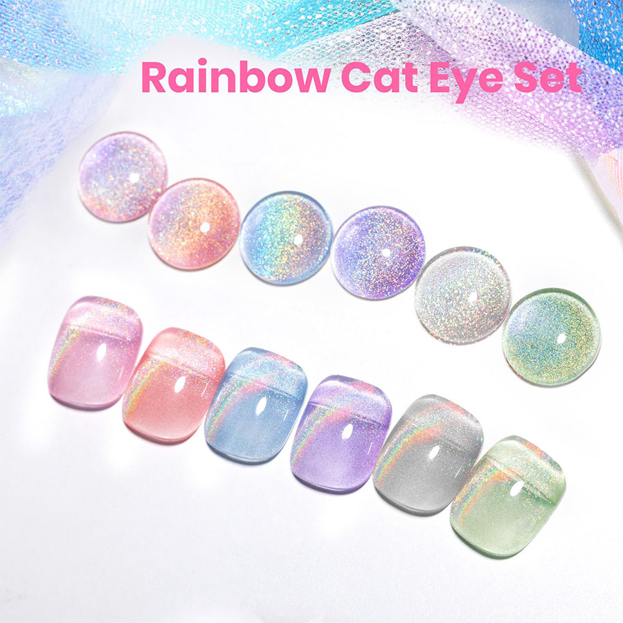 QAZIXU 1/6 Pcs Rainbow Cat Eye - Nail Art Rainbow ulasan dan harga