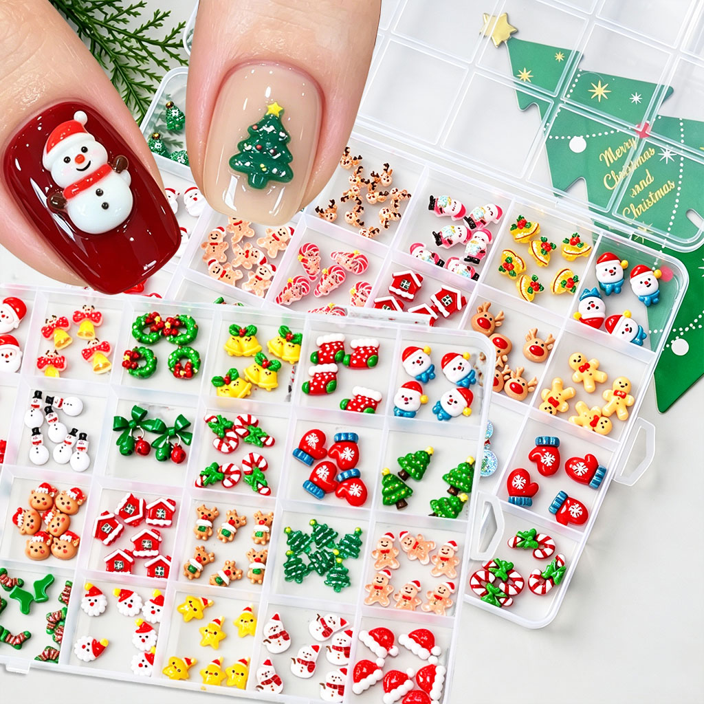 1Box Mixed 3D Christmas Nail C - Nail Art Xmas Tree ulasan dan harga