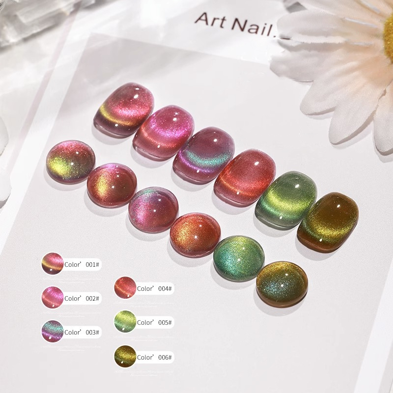 6 Colors Aurora Cat Eye Magnet - Nail Art Rainbow ulasan dan harga