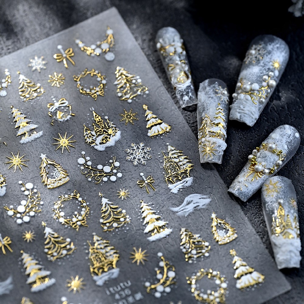 5D Embossed Gold Castle/Garlan - Nail Art Xmas Tree ulasan dan harga