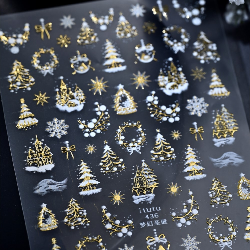 5D Embossed Gold Castle/Garlan - Nail Art Xmas Tree ulasan dan harga