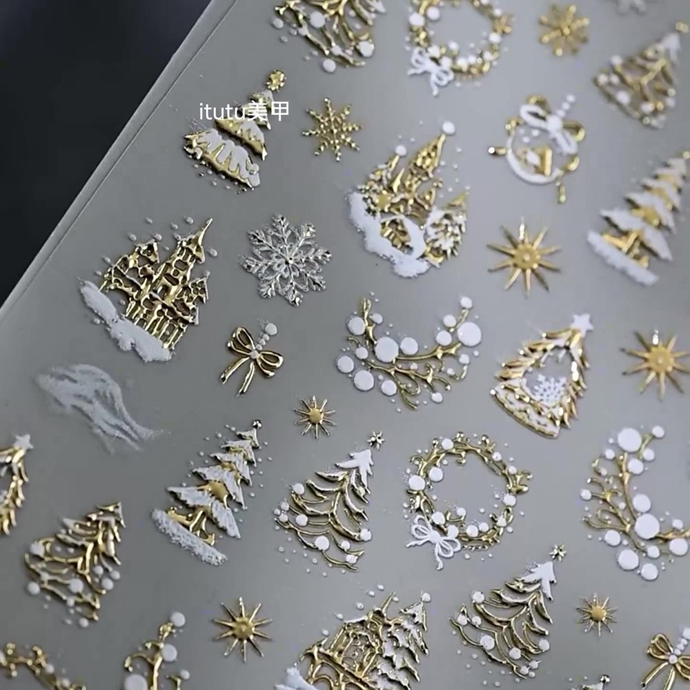5D Embossed Gold Castle/Garlan - Nail Art Xmas Tree ulasan dan harga